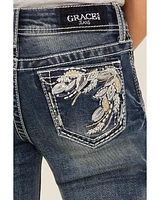 Grace LA Girls' Leaf Embroidered Flare Stretch Denim Jeans