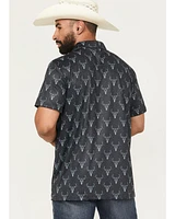 Rock & Roll Denim Men's Longhorn Print Short Sleeve Button-Down Stretch Polo Shirt