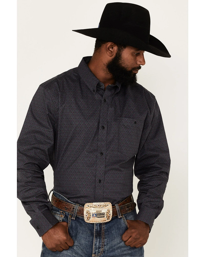 RANK 45® Men's Wayne Geo Print Long Sleeve Button-Down Stretch Western Shirt