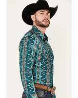 Rock & Roll Denim Men's Southwestern Print Stretch Long Sleeve Snap Western Shirt
