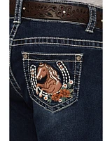 Shyanne Girls' Dark Wash Horseshoe Pocket Bootcut Stretch Denim Jeans
