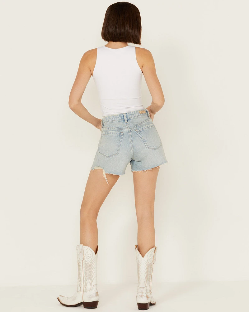 Blank NYC Women's Starstruck Light Wash High Rise Embellished Front Pocket Shorts