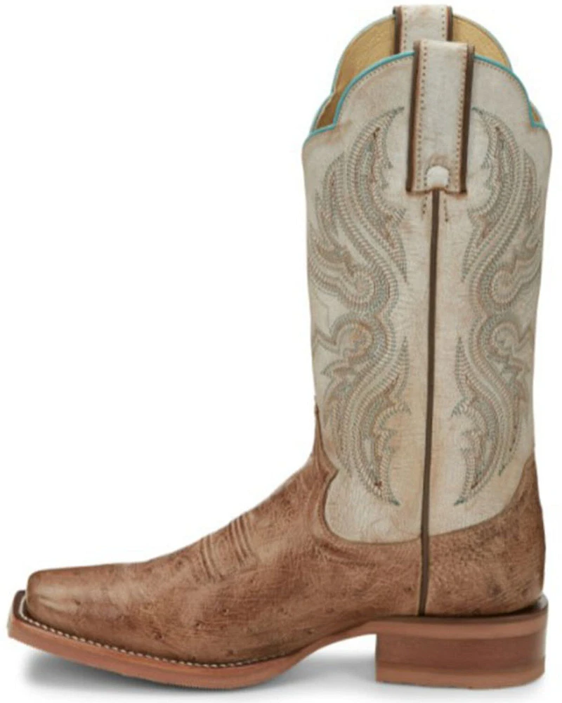 Justin Boots Women's Tan Smooth Ostrich Western - Square Toe