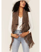 Shyanne Women's Charcoal Marled Sleeveless Sweater Fringe Vest
