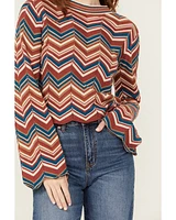 Rock & Roll Denim Women's Zig Zag Print Long Sleeve Bell Sweater
