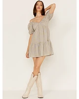 Heartloom Women's Kendra Peri Plaid Off Shoulder Mini Dress