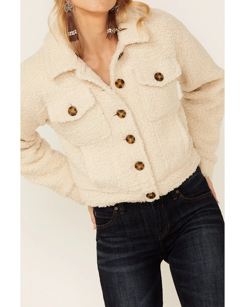 Vigoss Women's Button Up Cropped Sherpa Jacket