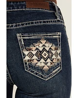 Rock & Roll Denim Women's Dark Wash Mid Rise Geo Pocket Bootcut Stretch Jeans