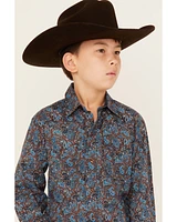 Roper Boys' Paisley Print Long Sleeve Pearl Snap Western Shirt