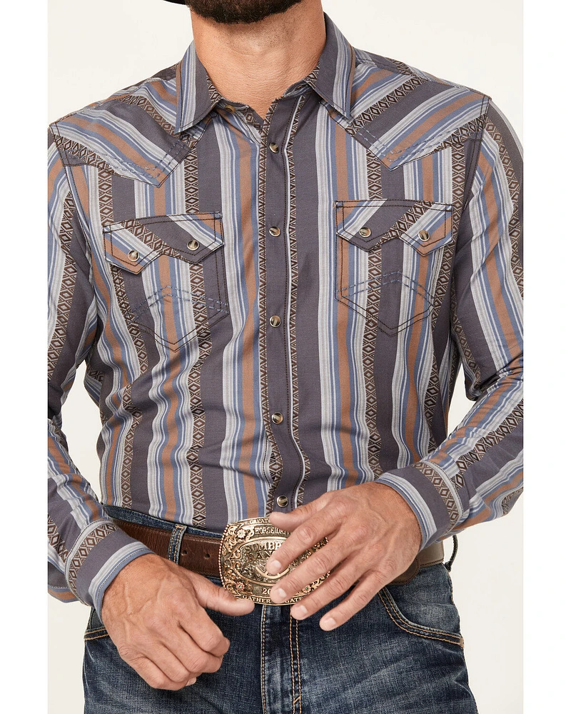 Cody James Men's Saddle Up Striped Print Long Sleeve Snap Western Shirt