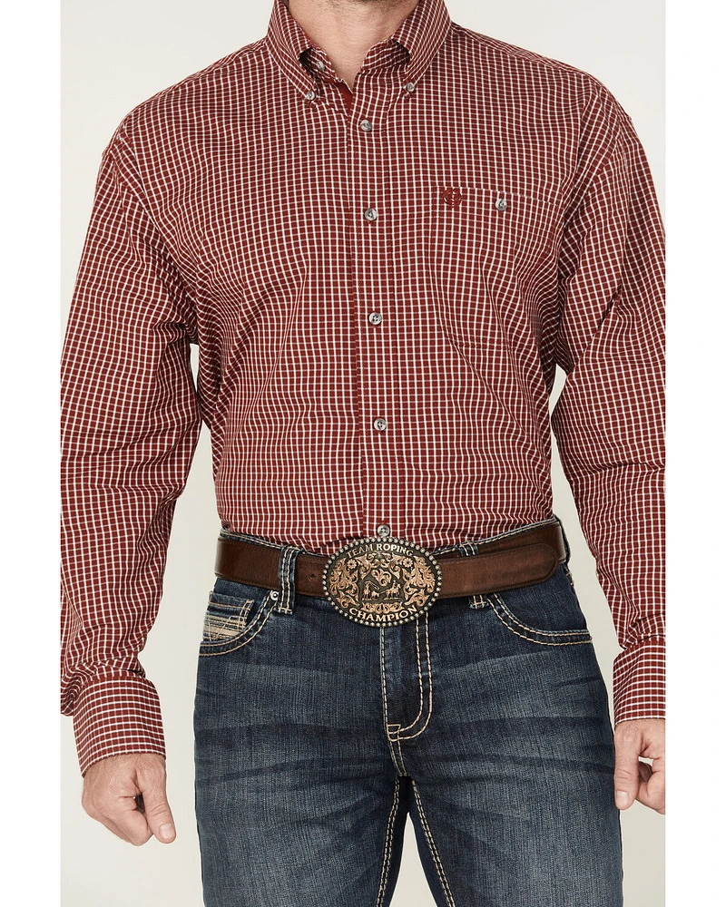 George Strait by Wrangler Men's Checkered Print Long Sleeve Button-Down Stretch Western Shirt