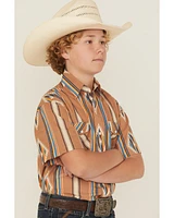 Panhandle Slim Boys' Southwestern Striped Print Short Sleeve Snap Western Shirt