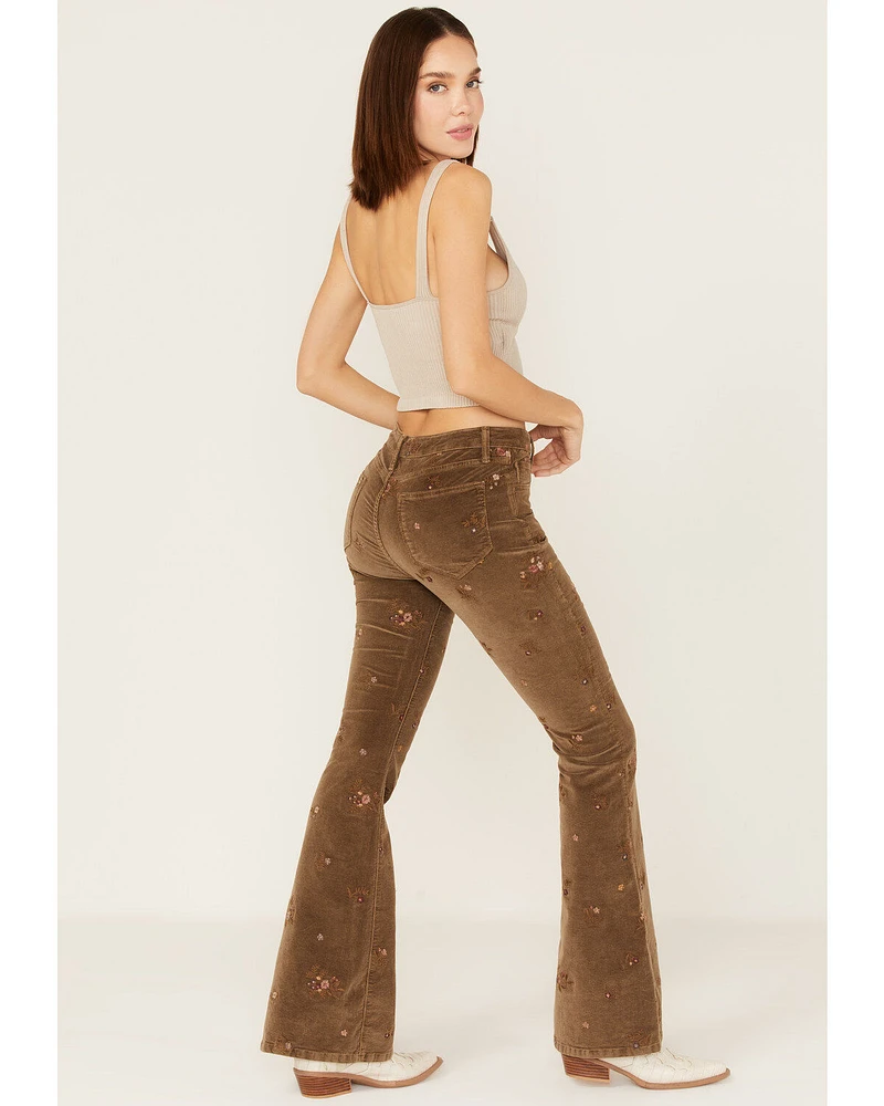 Driftwood Women's Farrah Embroidered Floral Corduroy Flare Jeans