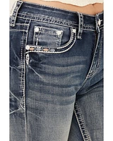 Grace LA Women's Medium Wash Dreamcatcher Sequin Bootcut Stretch Denim Jeans