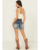 Grace LA Women's Light Wash Mid Rise Floral Embroidered Cutoff Stretch Denim Short's