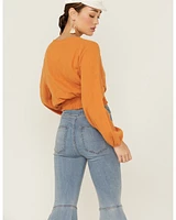 Saints & Hearts Women's Long Sleeve Surplice Smocked Waist Crop Top