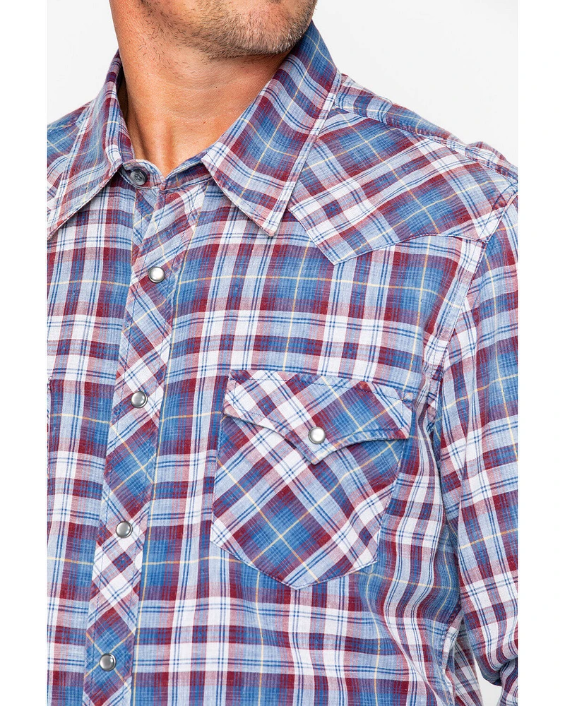Rock & Roll Denim Men's Double Dye Plaid Print Long Sleeve Western Shirt