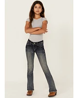 Grace LA Girls' Dark Wash Steerhead Embroidered Pocket Bootcut Stretch Denim Jeans