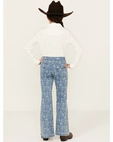 Rock & Roll Denim Girls' Medium Wash Conversation Print Flare Jeans