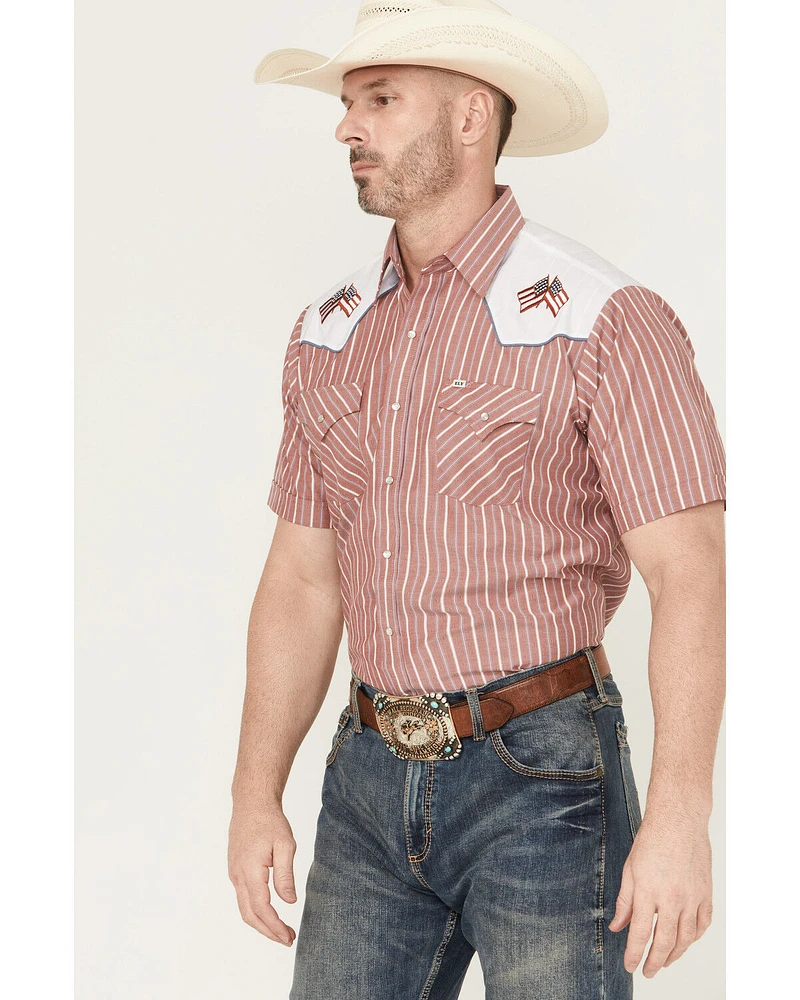 Ely Walker Men's Flag Yoke Striped Short Sleeve Pearl Snap Western Shirt