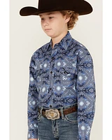 Rock & Roll Denim Boys' Bright Southwestern Print Long Sleeve Pearl Snap Western Shirt