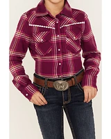 Shyanne Girls' Plaid Print Flannel Long Sleeve Western Pearl Snap Shirt