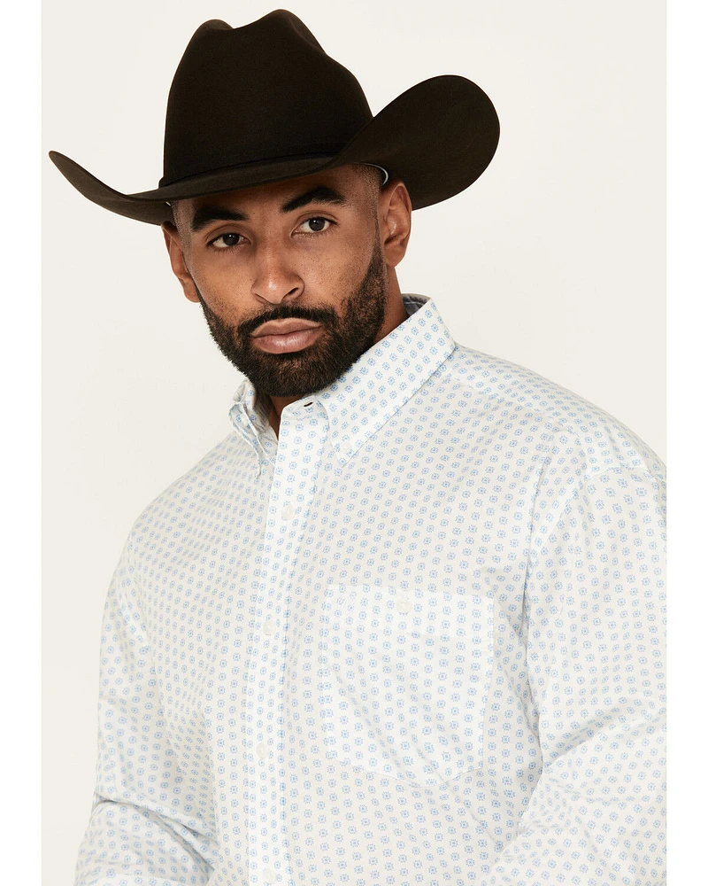 Wrangler Men's Classic Geo Print Long Sleeve Button-Down Stretch Western Shirt - Big