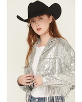 Saints & Hearts Women's Sequin Embellished Fringe Cropped jacket