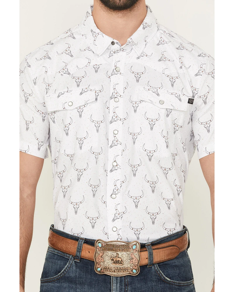 Rock & Roll Denim Men's TEK Longhorn Print Short Sleeve Pearl Snap Western Shirt