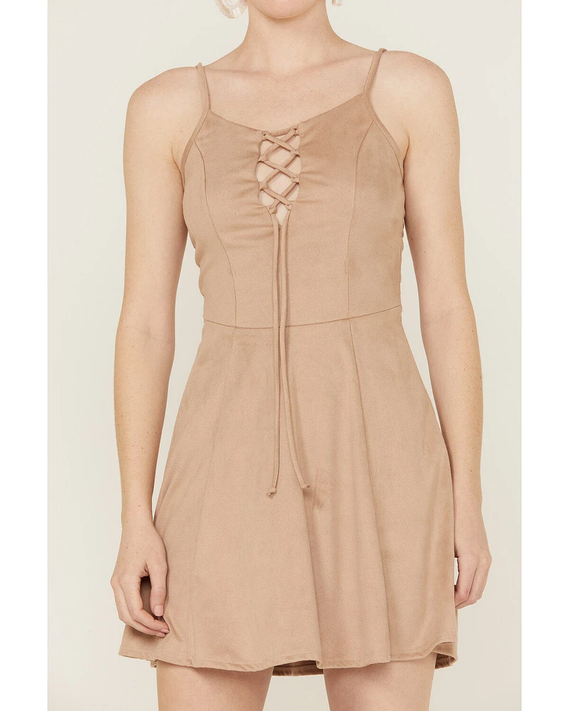 Wild Moss Women's Tie Front Faux Suede Mini Dress