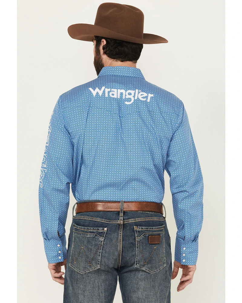 Wrangler Men's Geo Print Logo Long Sleeve Snap Western Shirt