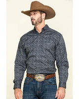 Tuf Cooper Men's Black Stretch Paisley Poplin Print Long Sleeve Western Shirt