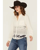 Blue B Women's Running Horses Long Sleeve Button-Down Western Shirt