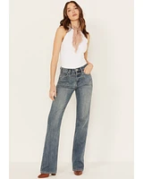 Rock & Roll Denim Women's Medium Wash High Rise Yoke Pocket Vintage Bootcut Jeans