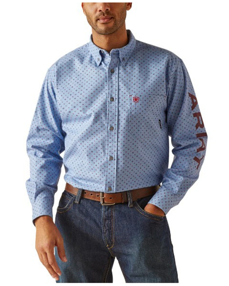 Ariat Men's FR Gunner Logo Geo Print Long Sleeve Button-Down Work Shirt