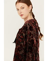 Shyanne Women's Burnout Velvet Peasant Lace-Up Top