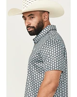 Rock & Roll Denim Men's Geo Print Short Sleeve Button-Down Stretch Polo Shirt