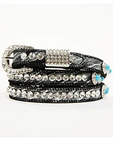 Shyanne Women's Rhinestone Studded Leather Thin Belt