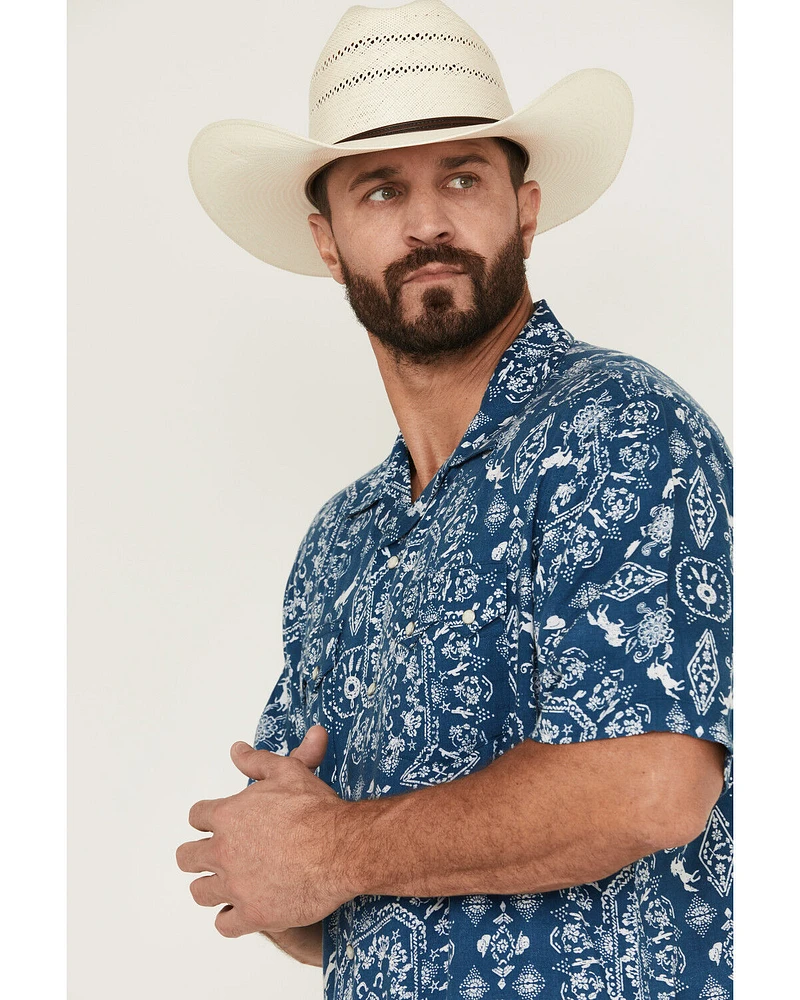 Wrangler Men's Western Print Short Sleeve Snap Shirt