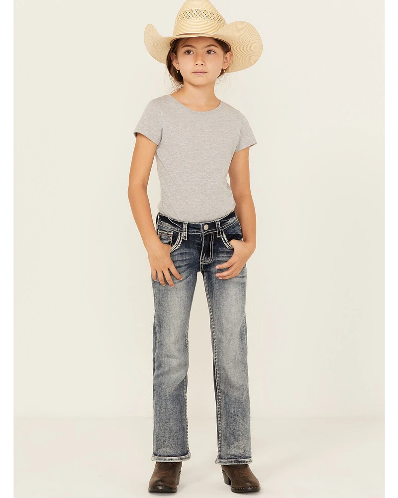 Grace LA Little Girls' Light Wash Horseshoe Floral Bootcut Denim Jeans
