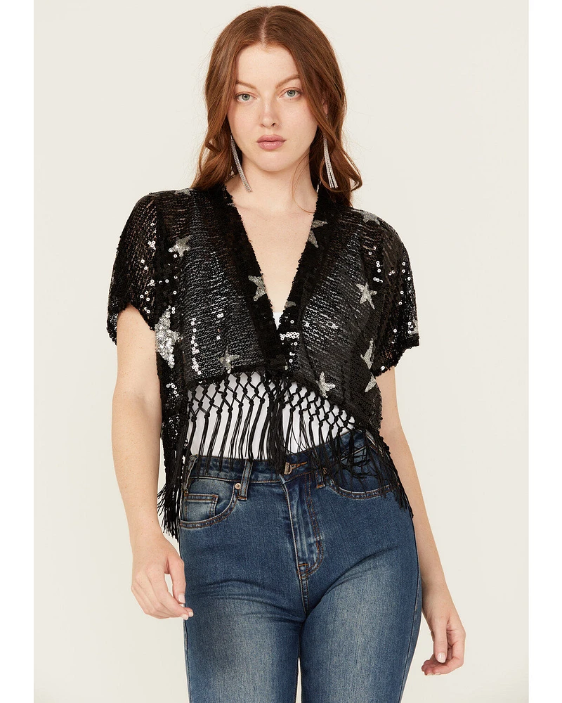 Rock & Roll Denim Women's Star Sequins Fringe Bolero