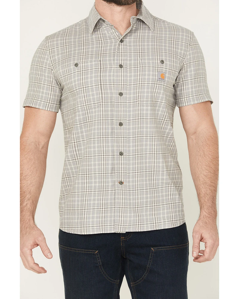Carhartt Men's Rugged Flex® Relaxed Fit Lightweight Short Sleeve Plaid Print Button-Down Stretch Work Shirt