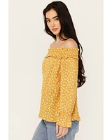 Wild Moss Women's Ditzy Floral Print Long Sleeve Off The Shoulder Shirt
