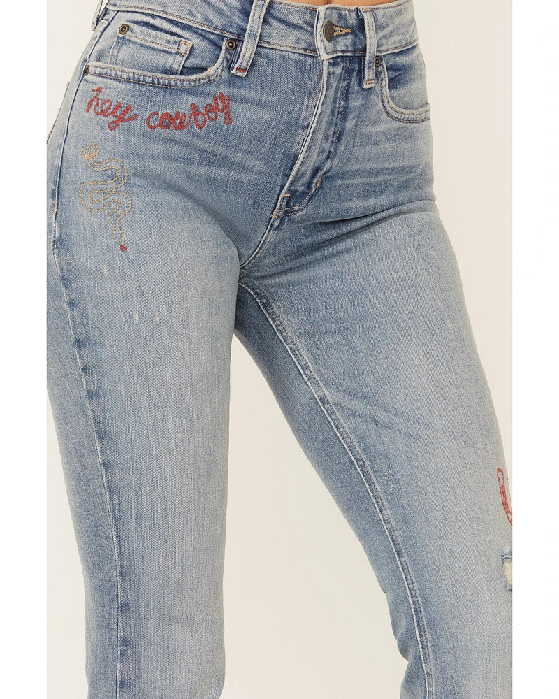 Idyllwind Women's Foster Embroidered Medium Wash High Rise Bootcut Denim Jeans