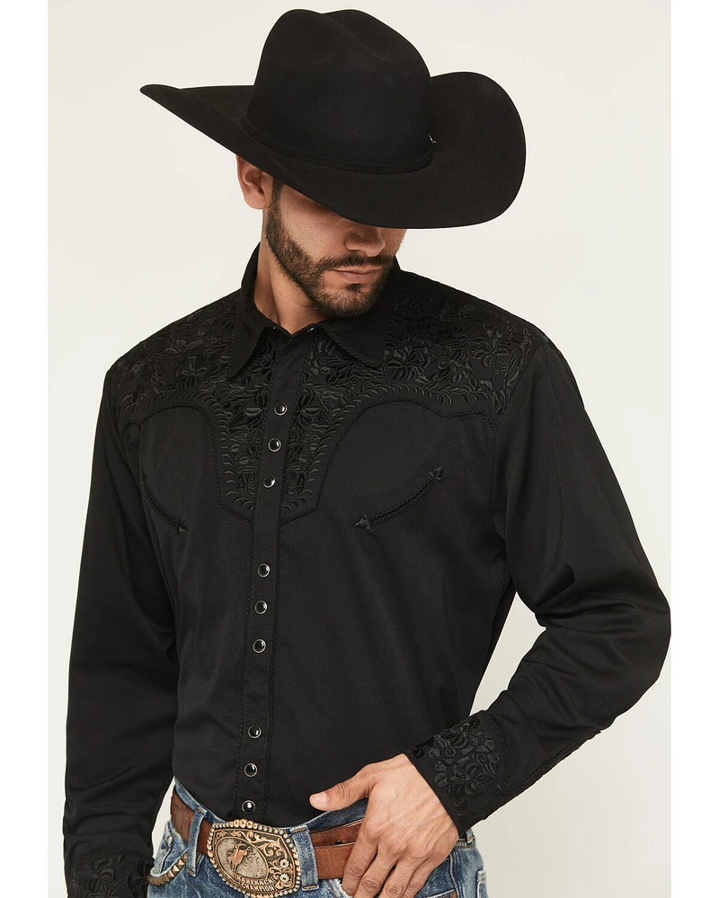 Scully Men's Floral Embroidered Retro Long Sleeve Snap Western Shirt