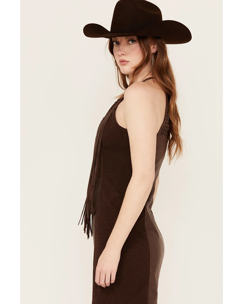 Wonderwest Women's Rain Drum Knotted Leather Slip Mini Dress