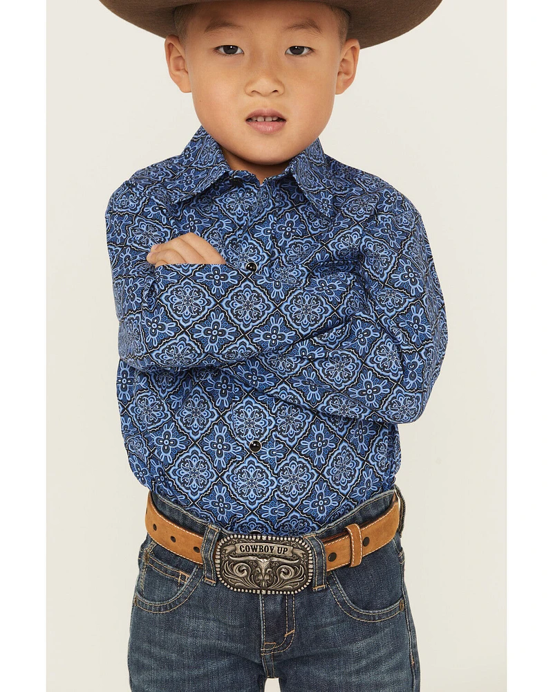 Roper Boys' Medallion Print Long Sleeve Snap Western Shirt