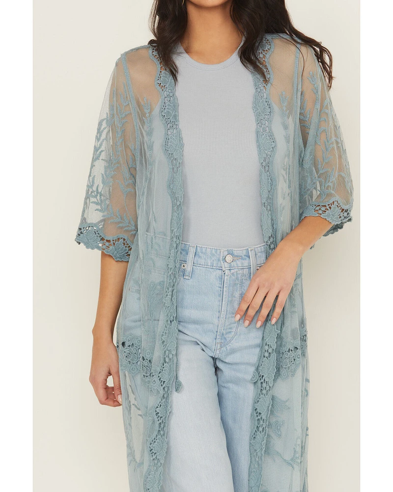 Shyanne Women's Long Embroidered Mesh Kimono