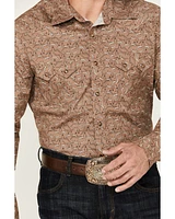 Rock & Roll Denim Men's Longhorn Print Long Sleeve Pearl Snap Stretch Western Shirt