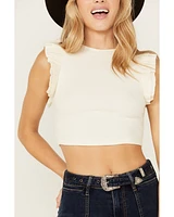 Shyanne Women's Ruffle Sleeve Ribbed Cropped Top